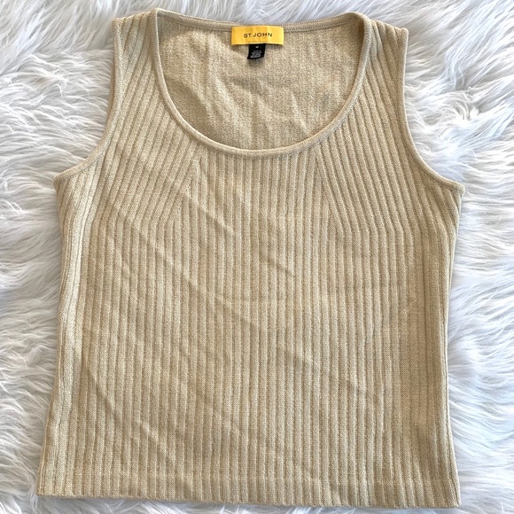 St. John Gold Metallic Ribbed Wool Shell Tank Top